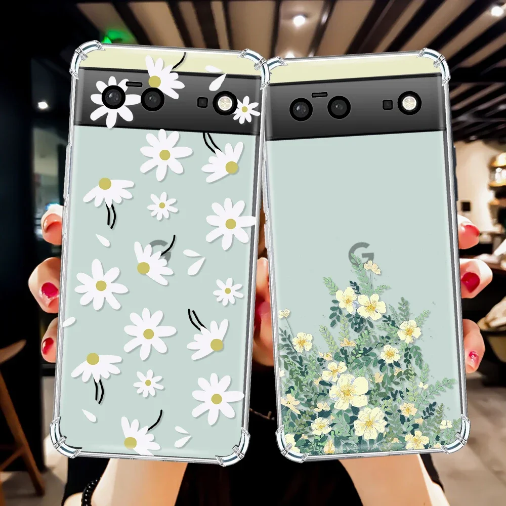 Flowers Transparent Case for Pixel 7a 7 7Pro Shockproof Soft TPU Silicone Fundas for Google 6a 6 6Pro Back Shell Covers Coque