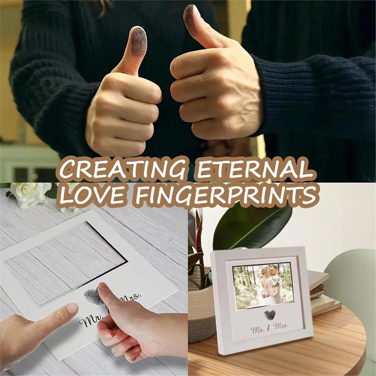 Heart Thumbprint Wedding Picture Frame with Ink Kit, Engagement Gifts for Couples Keepsake Wedding