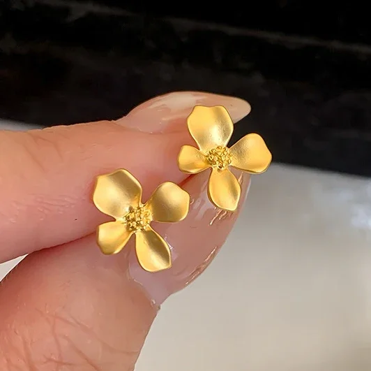 

PONYKISS 925 Sterling Silver 18K Gold Flower Stud Earrings for Women Minimalist Plant Fine Jewelry Cute Light Luxury Accessories