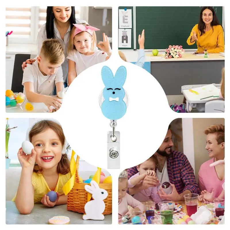 Держатель для удостоверения личности с милым кроликом, акриловый блестящий выдвижной пасхальный зажим, бейдж, катушка, держатель для карт для врачей, медсестер, студентов, учителей