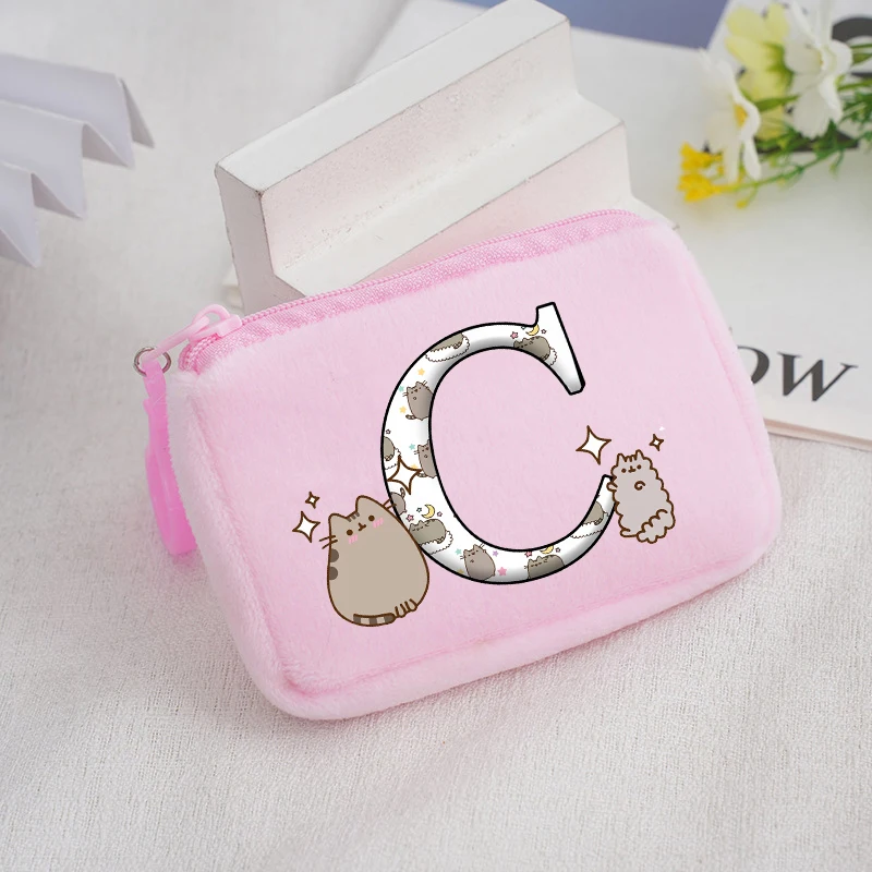 Pusheens Square Plush Coin Purse Cute Kawaii Printed Wallet Cat Cartoon Portable Compact Cosmetic Storage Bag Boys Girls Handbag