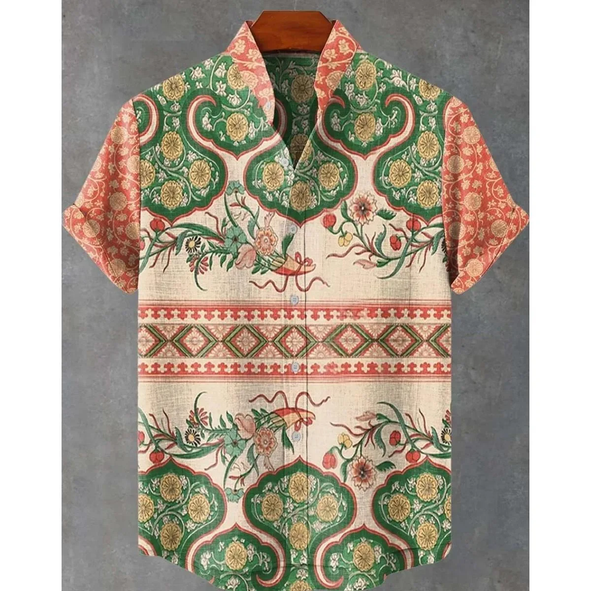 

Men's Ethnic Style Natural Totem 3D Printed Shirt Short-sleeved Narrow Collar Single-breasted Simple Business Party Beach Casual