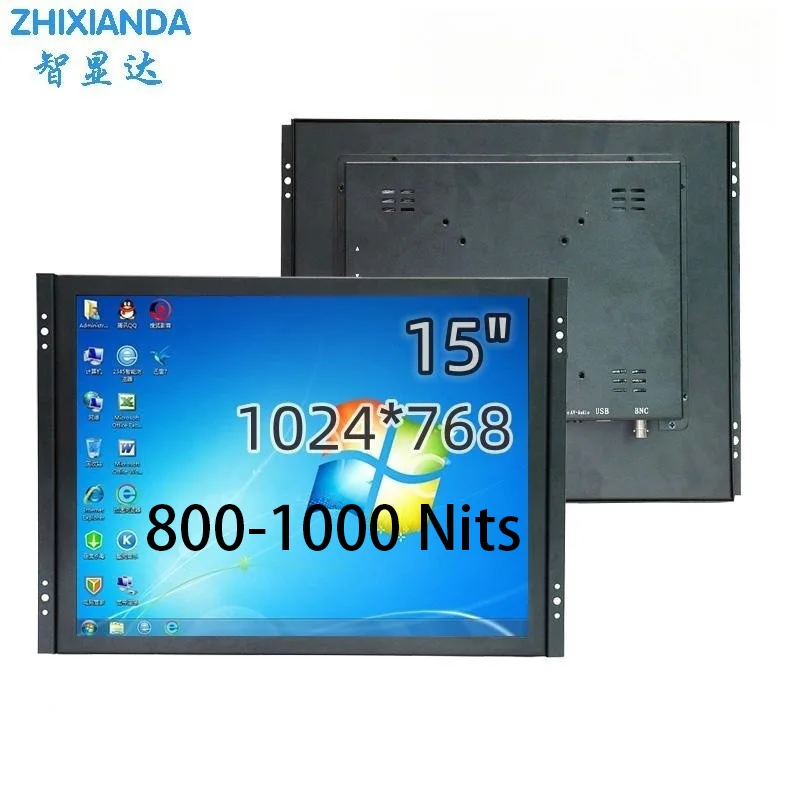 

Outdoor Use 800 Nits 15 Inch Open Frame Monitor Resistive Capacitive Touch Industrial Lcd Display with AV BNC VGA HDMI USB Port