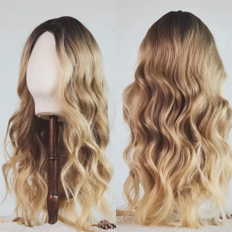 أومبير براون شقراء الاصطناعية HD الدانتيل شعر مستعار أمامي مقاومة للحرارة شعر مستعار طبيعي الجسم موجة الباروكات للجزء اليومي المبتدئين ودية #1