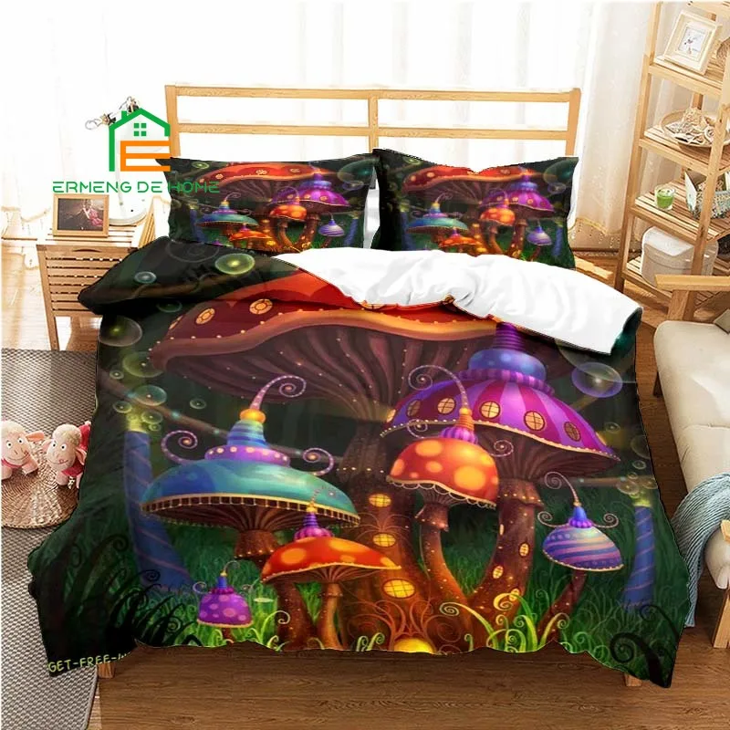 Cartoon Mushroom Duvet Cover Set Bedding Queen King Kids Boys Girls Bed Set Game Quilt Cover Comforter Cover Bedding Set