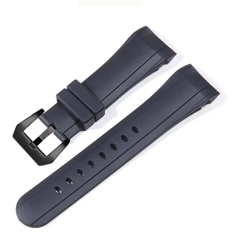 24mm Silicone watchband For Graham strap Racing Bent Watch band Rubber Bracelet with stainless steel buckle Luxury Blue Black