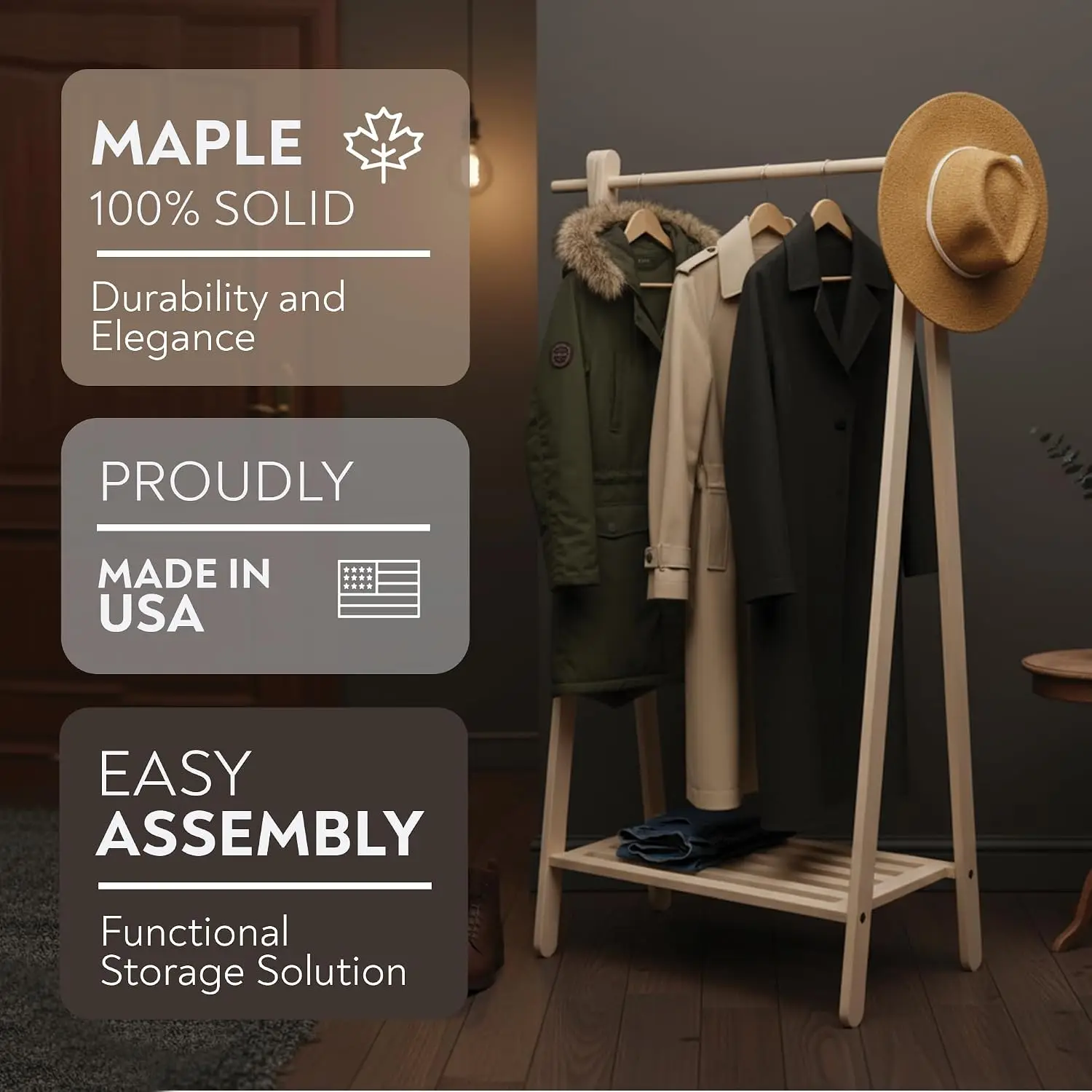 Maple Wood Garment Rack Clothing Storage Coat Hanger Home Organizer Boutique Display Laundry Room Stand Medium, Customized