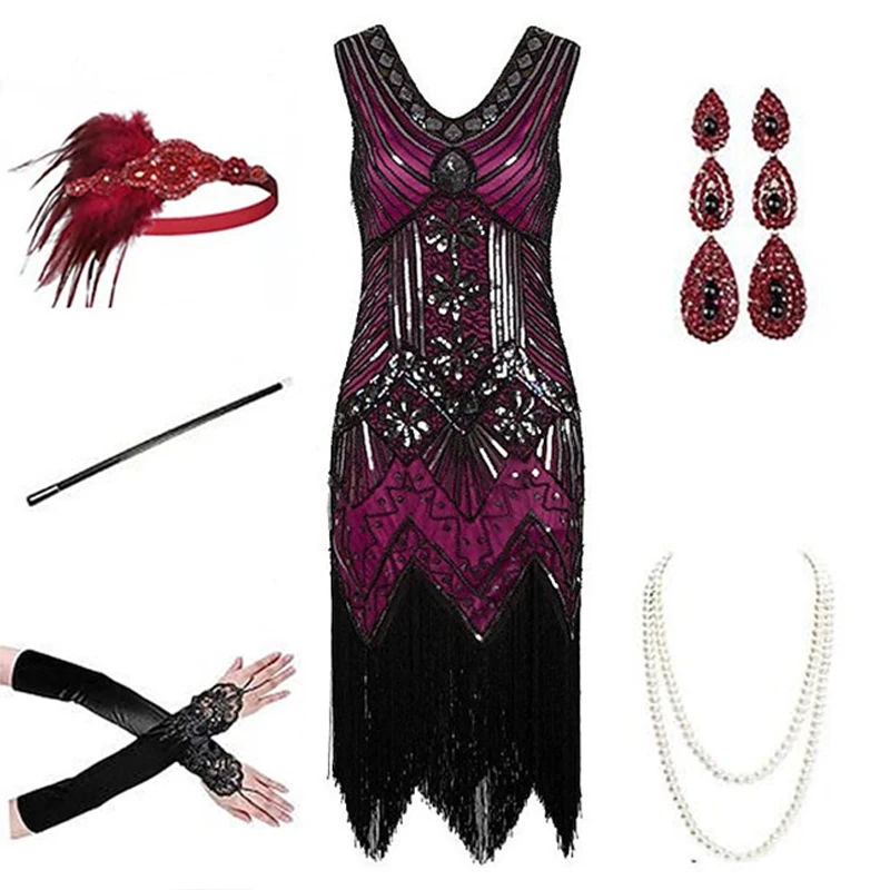 20s 1920s Cocktail Dress Vintage Flapper Dresses Women's Feather Sequin Sexy Tassel Costume Cosplay