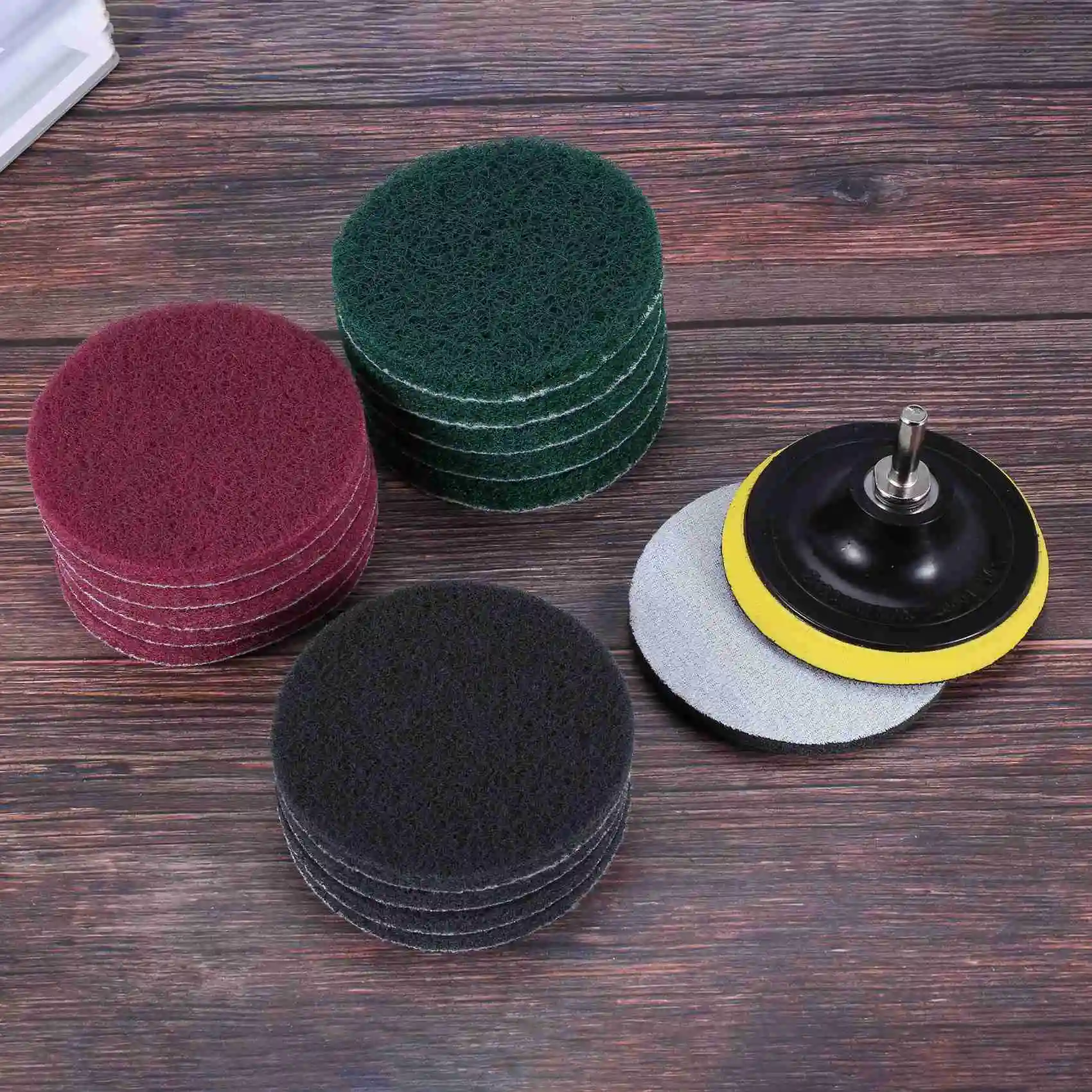 AB47-16Pcs 4 Inch Drill Power Brush Tile Scrubber Scouring Pad Cleaning Kit With 4 Inch Disc Pad Holder 3 Different Stiffness