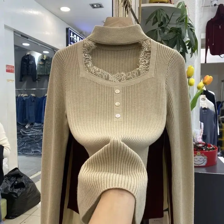 

Французский кружевной топ для женщин, высококачественный свитер с квадратным вырезом, утягивающая и закрывающая тело, нижняя рубашка