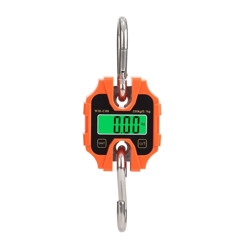 100kg Mini Electronic Crane Scale Heavy Duty Hanging Weighing Hook Steelyard Portable LCD Industrial Livestock Scales 250kg