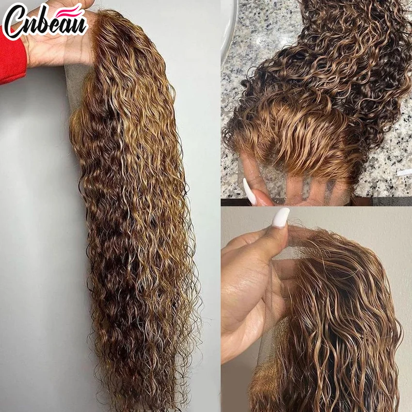 Peluca de cabello humano rizado con encaje Frontal, de 30 pulgadas con reflejos ombré postizo, 13x6, Hd, 13x4