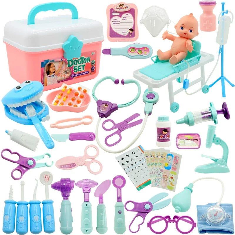 Juego de Doctor de simulación para niños de 22 a 42 piezas, kit de juego de rol médico con muñeca bebé y herramientas para juegos educativos en casa