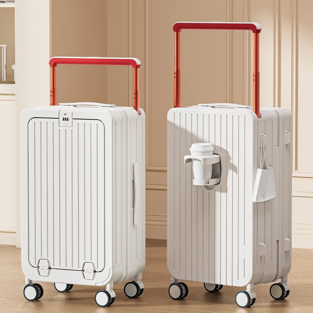 20/24 Inch Front Opening Multi-Functional Luggage, Pop-Up Wide Handle Carry-On Suitcase, Anti-Shock Universal Wheels