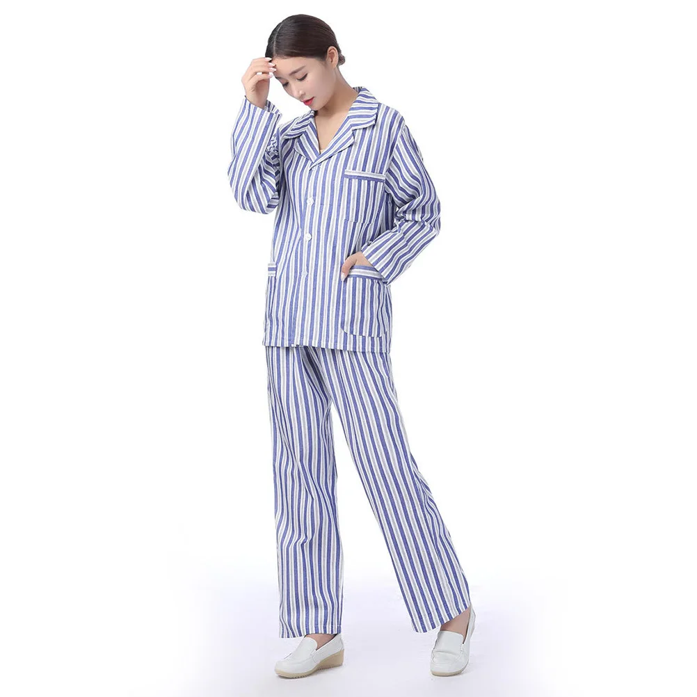 1 conjunto 1 conjunto de manga longa hospital pijamas azul adulto pijamas branco paciente listra adulto paciente roupas casa wear