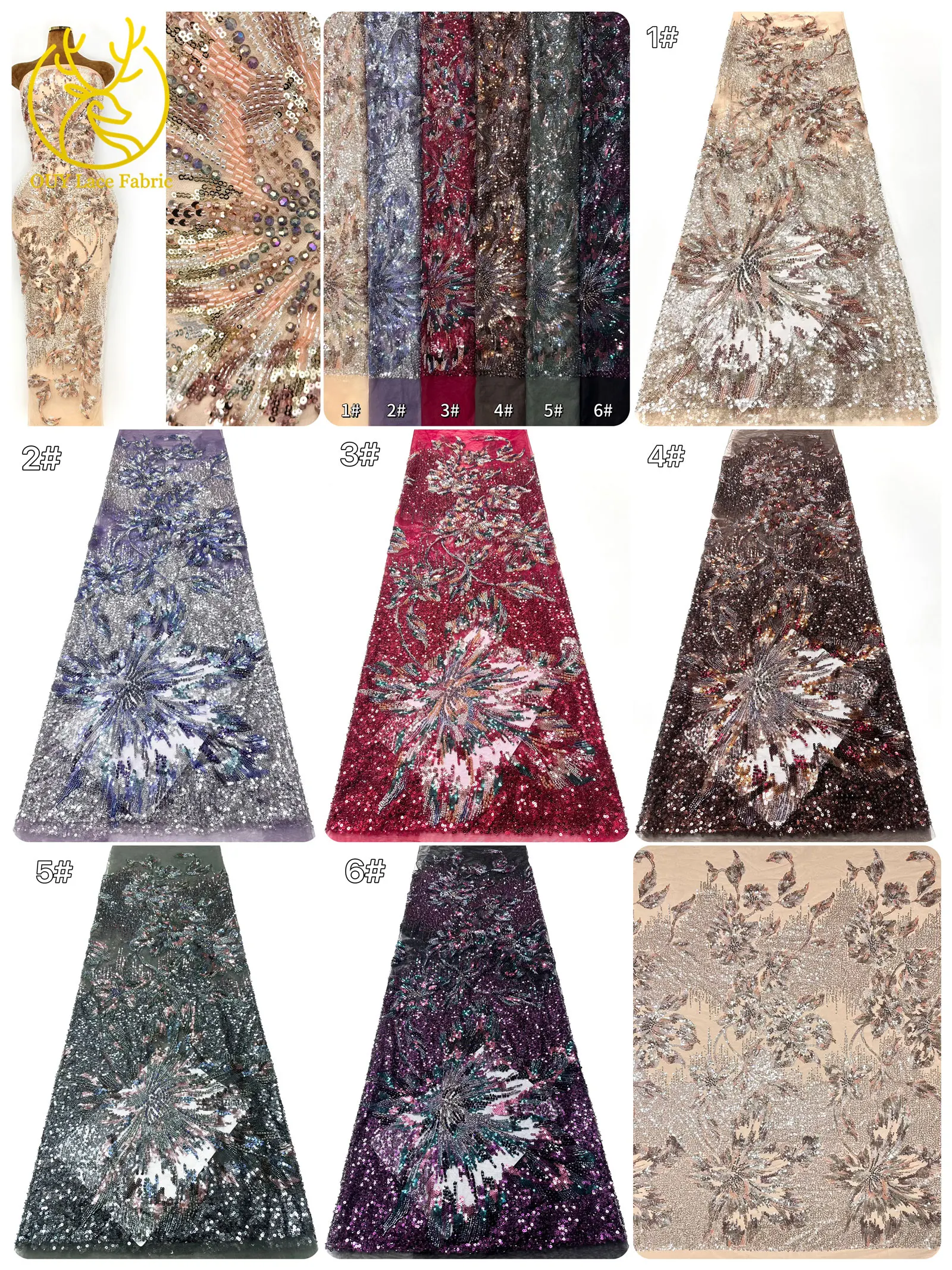 2026 Luxuriöser mexikanischer Perlen-Spitzenstoff 2026 Premium französischer nigerianischer Pailletten-Spitzenstoff, ideal für Hochzeitskleider und Partykleider – Detail 3