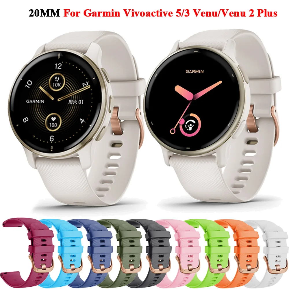 20mm Silicone Watch Strap Band For Garmin Vivoactive 5 3 /Venu SQ 2 Plus Vivomove Series Smartwatch Watchband Bracelet Wristband