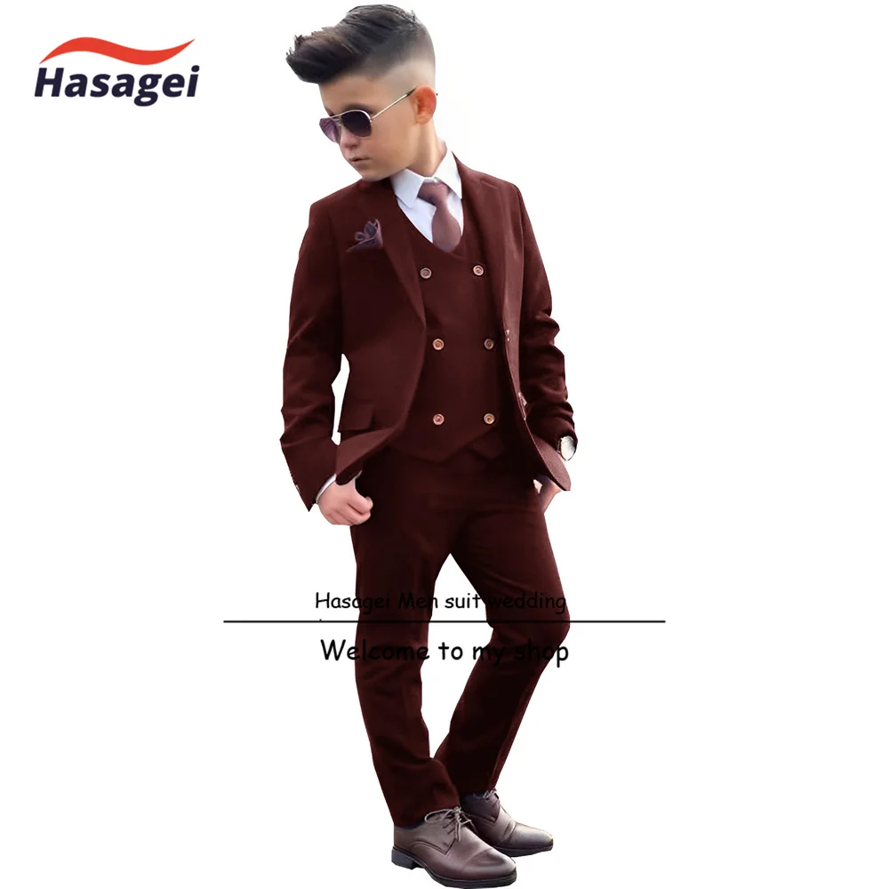 Terno formal turquesa infantil, colete com seios duplos smoking de casamento, roupa personalizada para meninos, vestido de festa, 3 PCs