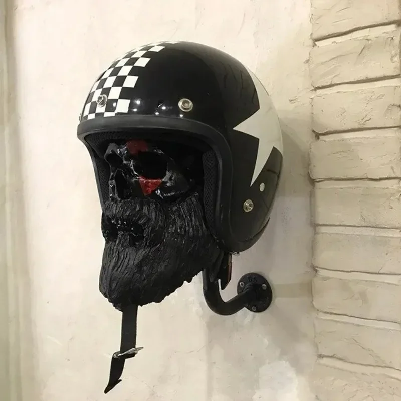Universal Wall Mount Skull Helmet Holder Resin Craft Motorcycle Helmet Rack Multifunctional Hat & Helmet Display Wall Ornament