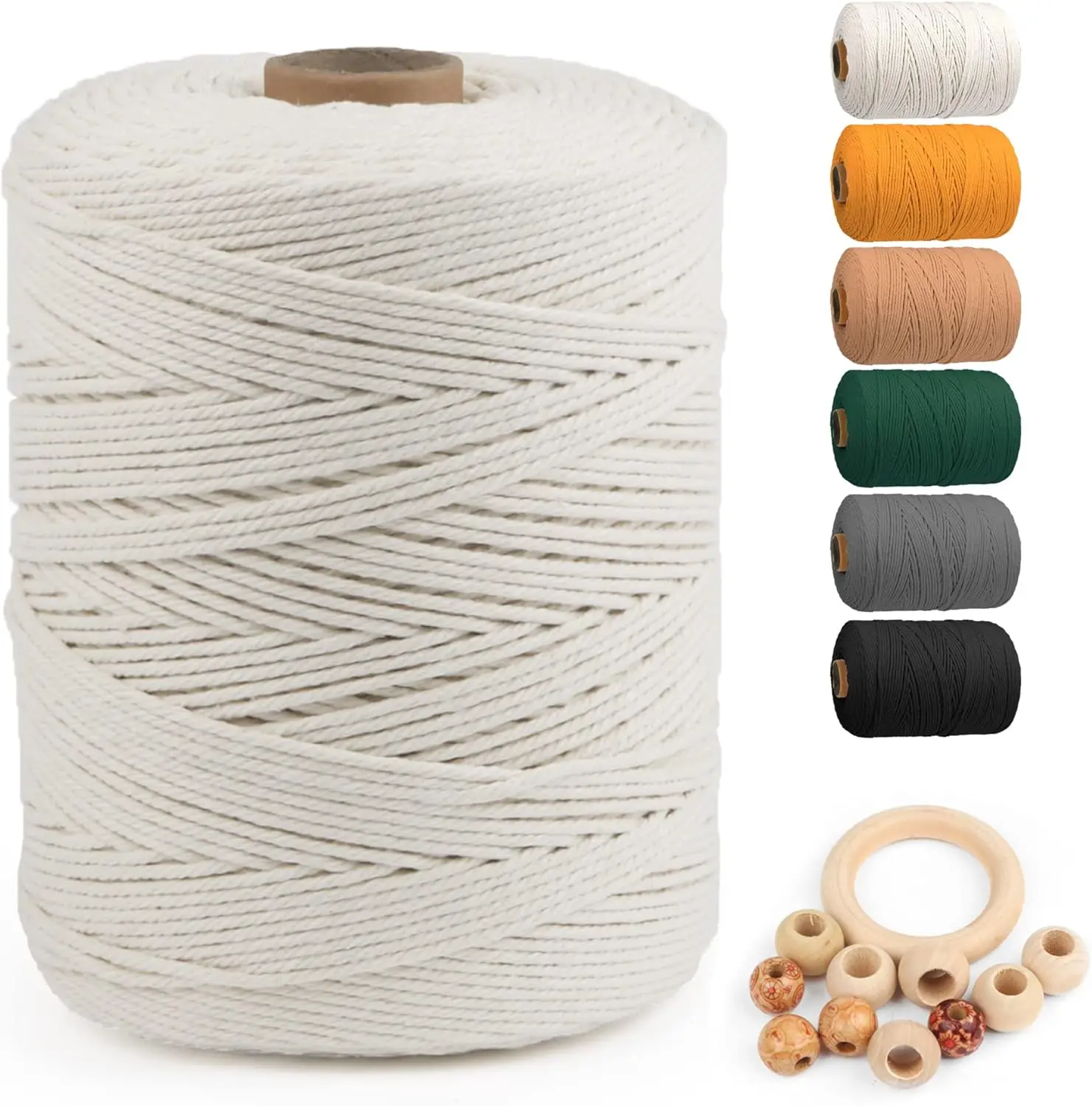 

Натуральный хлопковый шнур 3 мм, 500 м для макраме, настенных украшений, DIY проектов - мягкий и прочный