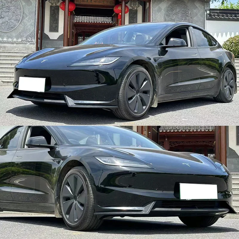 Front Bumper Lip Chin Diffuser Body Kit Spoiler Deflector Tuning Accessories For 2023-2024+ Tesla Highland Model 3 Black Carbon