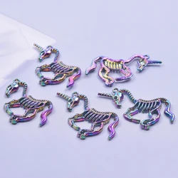 5pcs/Lot Rainbow Color Horse Animal Unicorn Skeleton Bone Fossil Pendant Alloy Charms For DIY Necklace Accessories Wholesale