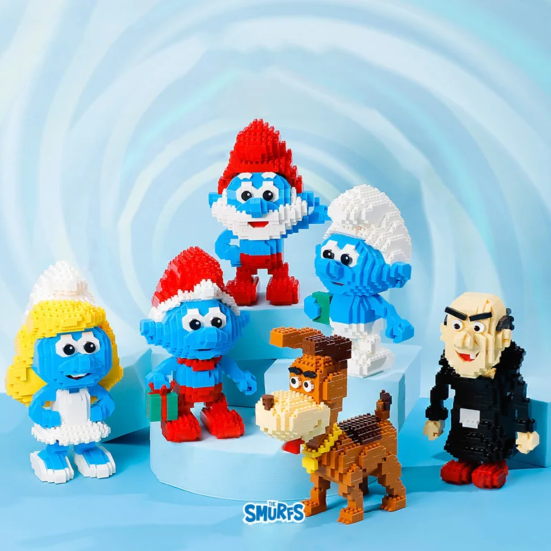 NEW Cartoon Smurfs Mini Blocks Small Bricks Anime Building Collection Toy Figure Kids Gifts Present