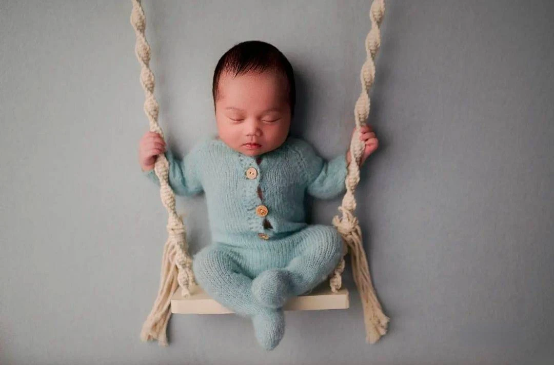 Vintage Wooden Prop Macrame Swing for Newborn Photography Props Babies Infants Photo Shooting Chair Pod Accessories Fotografia