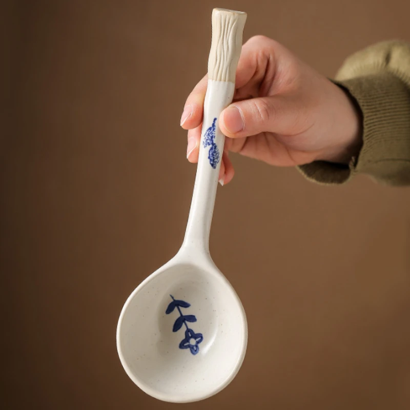 Japanese Soup Spoon Large Size Ceramic Long Handle Spoons Kawaii Korean Creative Household Tableware For Home Kitchen Restaurant