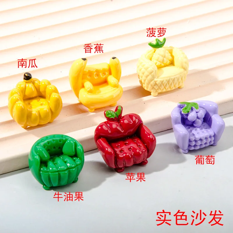 6pcs Dollhouse Mini Three-dimensional Fruit Sofa Miniature Items Doll House Accessories Furniture Mobile Chain Desktop Ornament