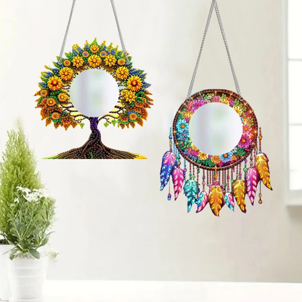 

2D Flat DIY Tree Of Life Dream Catcher Hanging Mirror Diamond Art Kits for Wall