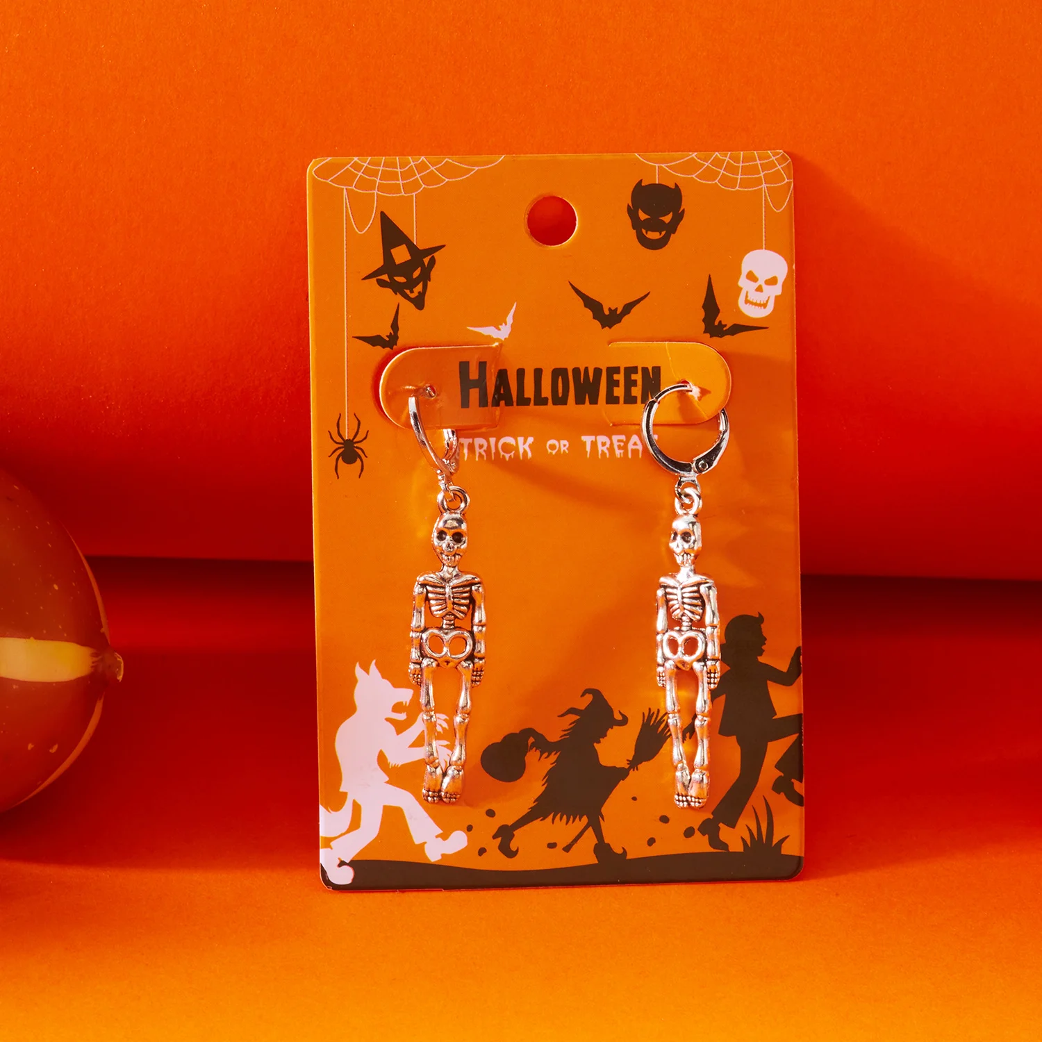 Vintage Punk Halloween Totenkopf Ohrringe mit langen Quasten für Frauen, silberfarben, Mond-Skelett Metall-Ohrhänger, Festival-Schmuck – Detail 7