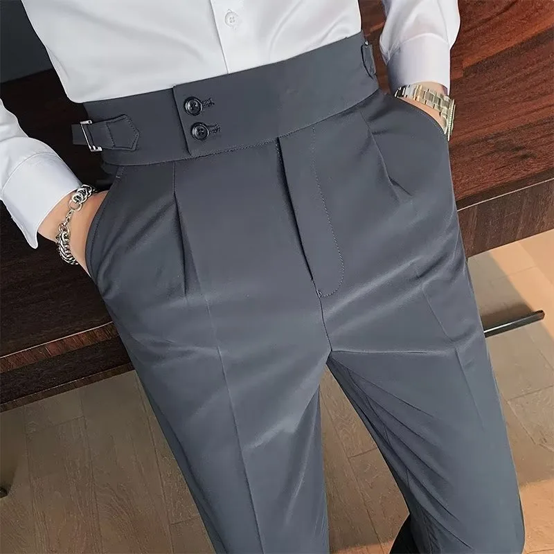 

Summer Men's High Waist Straight Leg Casual Suit Pants Faionable Urban Sle Long Trousers Neapolitan Pants Slim Fit
