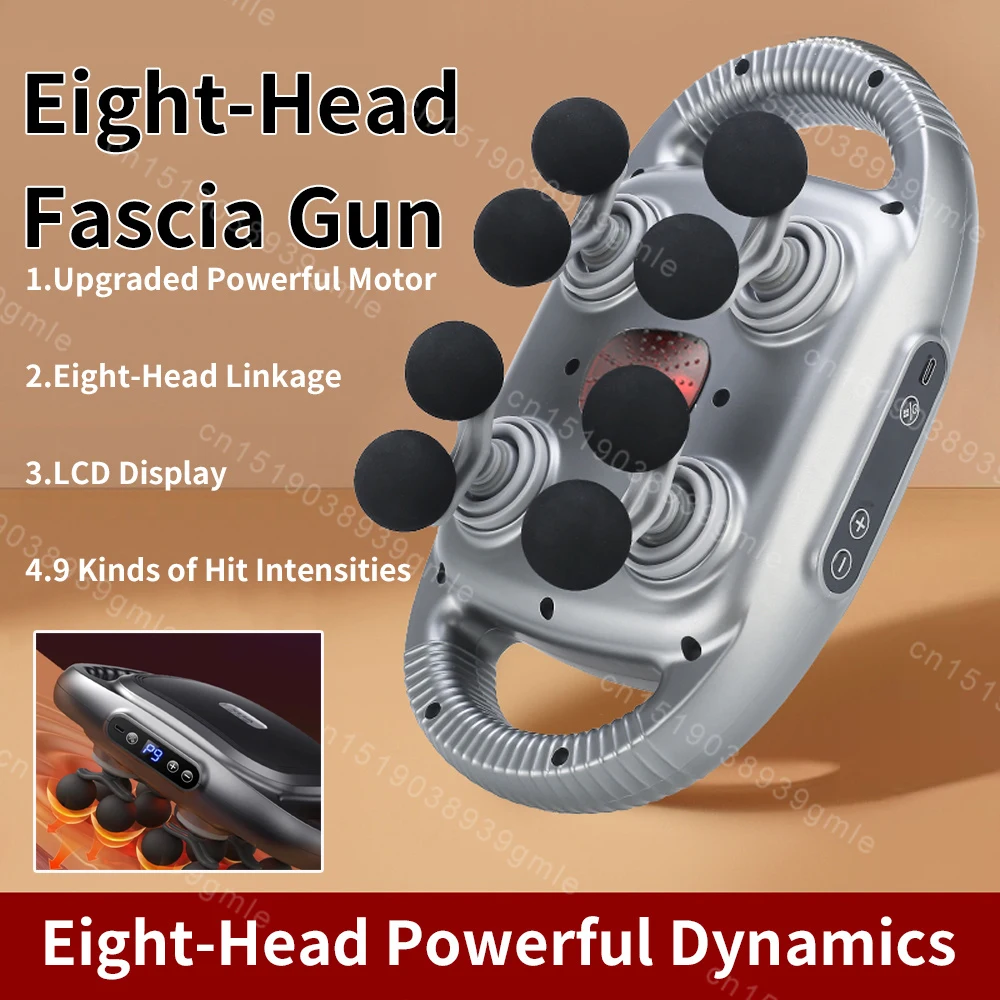 Fascia Gun Muscle Massager Gun High Frequency Back Waist Massage Machine 8 Heads Body Shoulder Professional Fascia Massage Gun