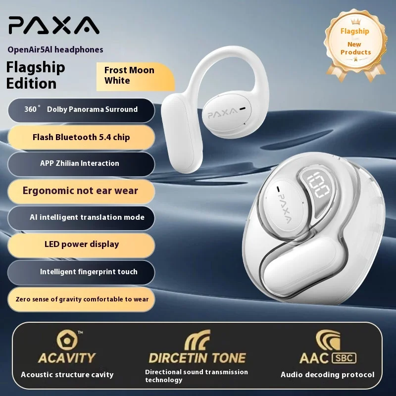 Paxa Openair5ai Bluetooth Earphone Hanging Ear Type Ai Intelligent Translation 128languages Minutes Meeting Earphone Custom Gift