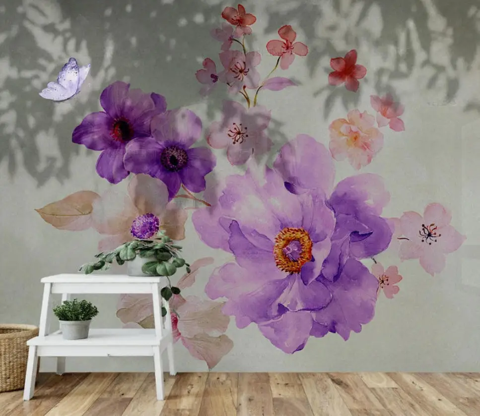 Custom wallpaper Romantic Watercolor Flower leaf bird hand-painted plum landscape TV couch background wall murals 3d wallpaper
