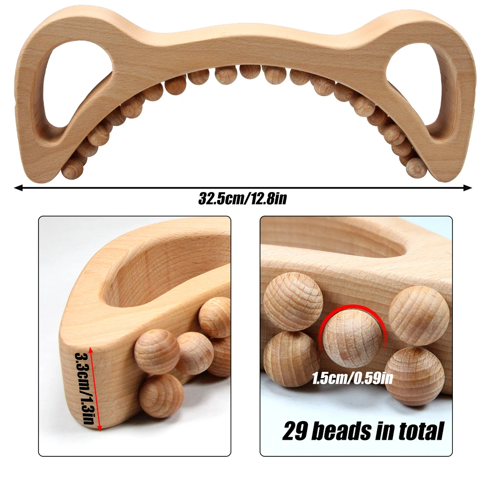 EGASSAM 1Pcs Wooden Therapy Scraping Lymphatic Drainage Massager, Double Row 29 Beads Point Treatment Gua Sha Tools for Back Leg