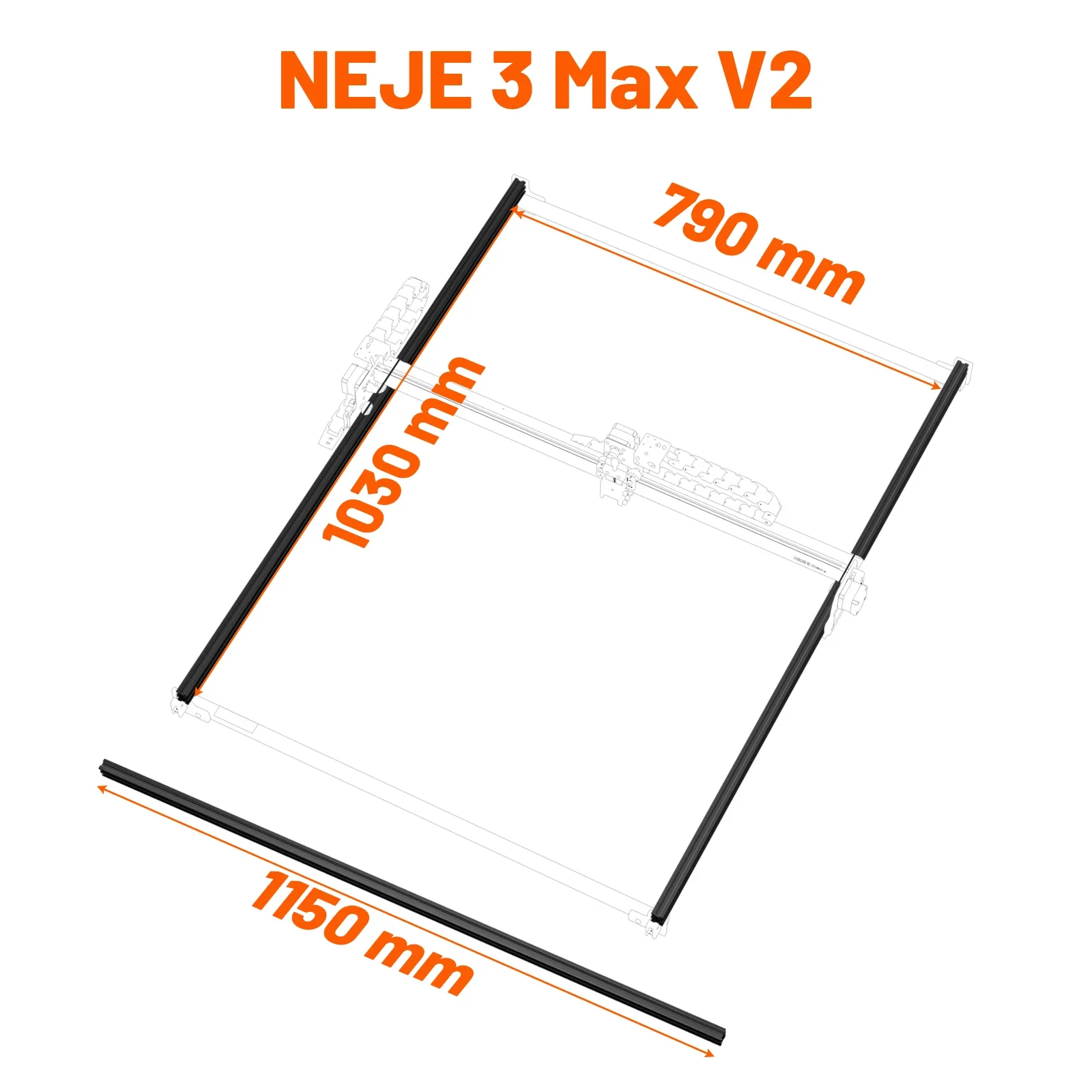 1150 MM ZWART ALUMINIUM PROFIELRAIL VOOR NEJE MAX 4 & NEJE 3 MAX V2 LASERGRAVER/SNIJDER Y-AS EXTENSION KIT