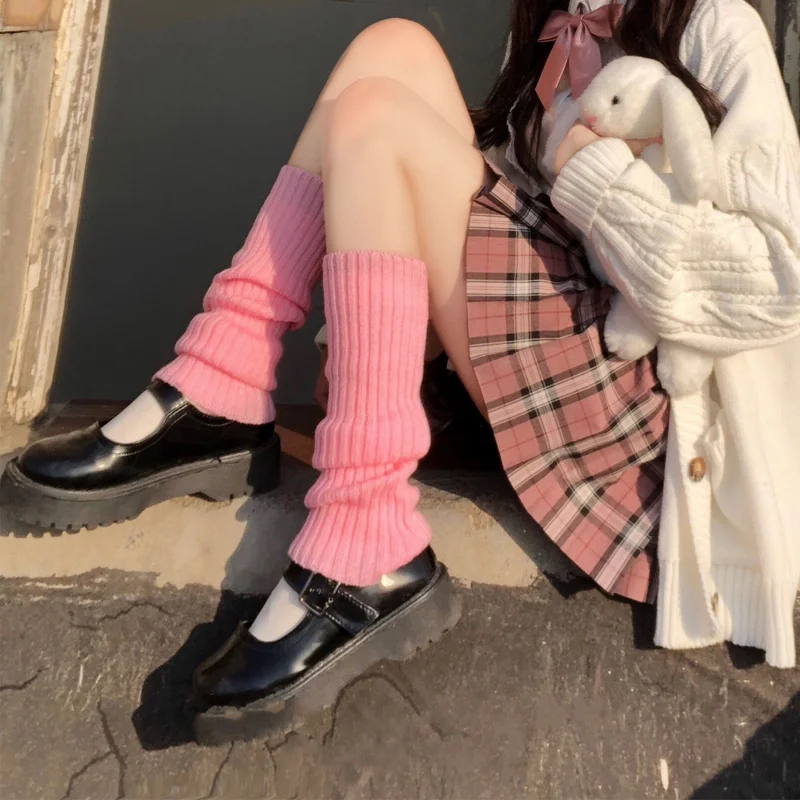 Winter Bein Wärmer Schwarz Goth Gyaru Y2k Zubehör Gothic Lolita Stricken Socken Frauen Tanzen Nettes Beine Wärmer