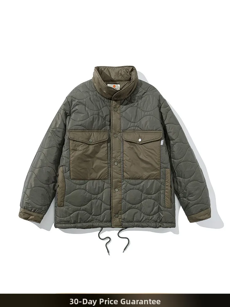 

Мужская зимняя свободная теплая рабочая куртка из хлопка с контрастными вставками в стиле ретро, стеганая, с воротником-стойкой