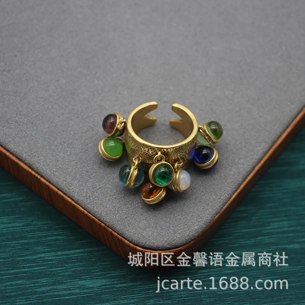 

Used Glass Ring Dopamine Colorful Glass Retro Ring