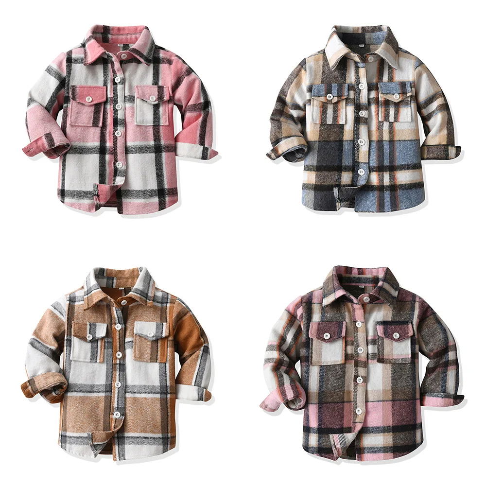 12M-11Y Kids Boys Casual Flannel Button Down Plaid Shirt Long Sleeve cardigan with a trendy lapel collar for boys Coat dropship