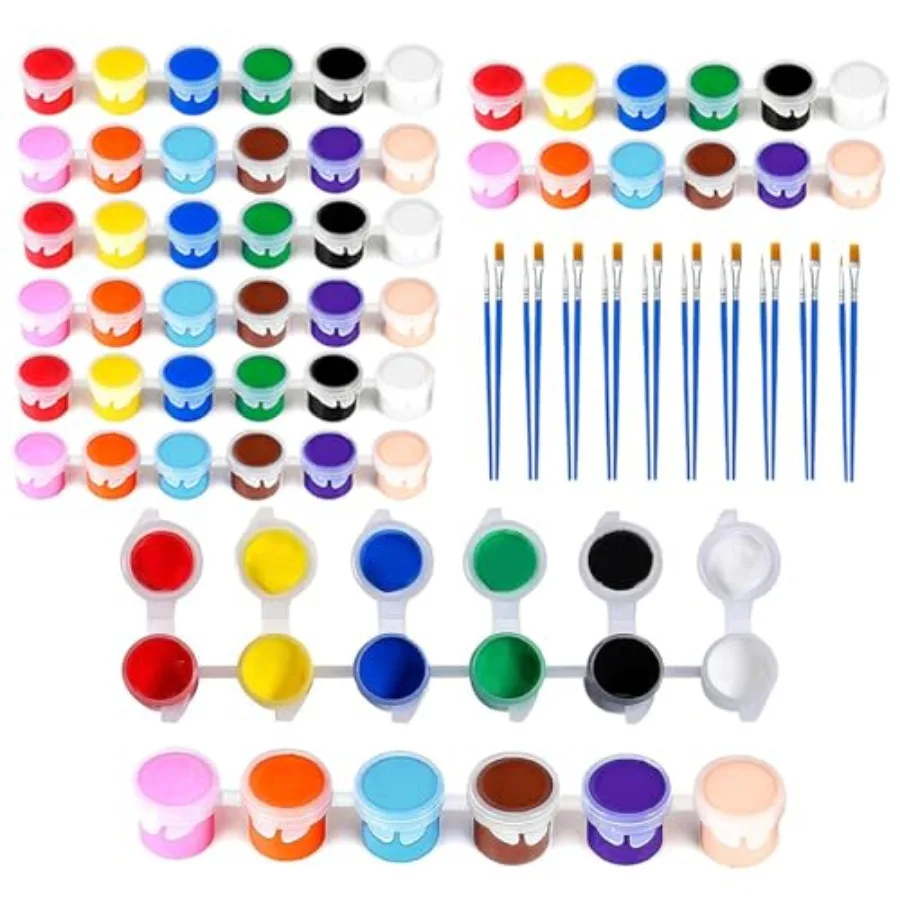 

s Mini Acrylic Paint Set, 12 Colors Washable Paint Strips for and Adults - Includes 10 Brushes 5 Flat + 5 Pointed,60 PCS kids P
