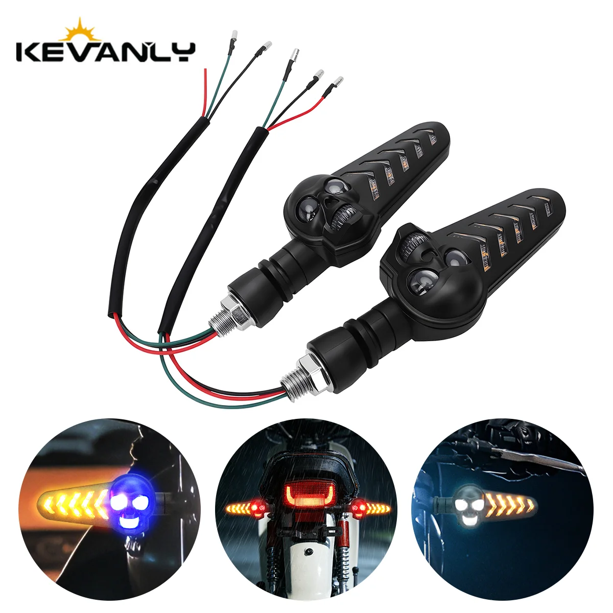 1/2 Pair Motorcycle Skull Arrow Dual Color Front Rear Blinker Turn Signal for Universal Driving Turning Motorcycle Indicator