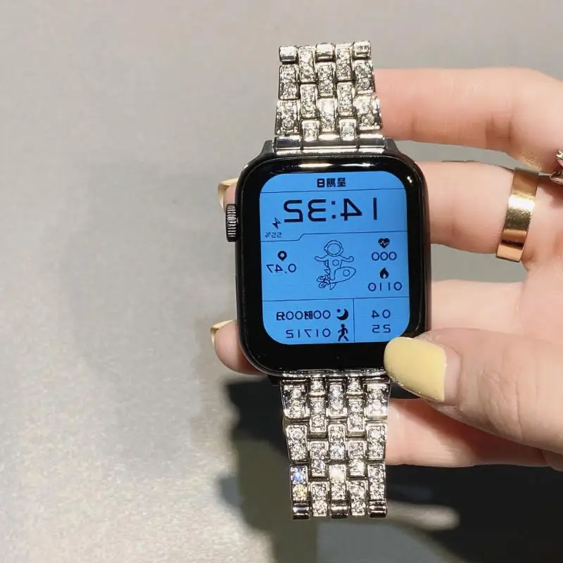 Applicable for Apple Series 12 11 10 9 8 7 6 5 4 3 2 1 Factory Luxury Diamond-Encrusted Metal Watch Bands for Iwatches
