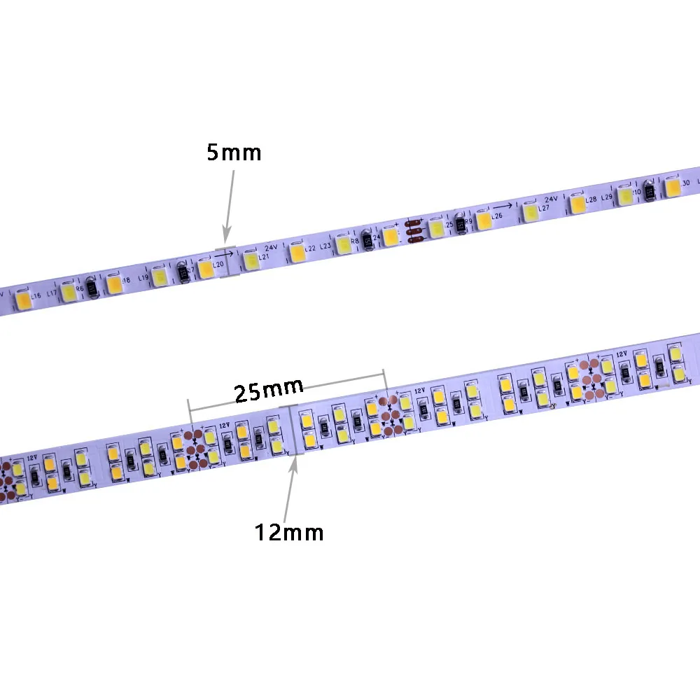 5M 2835 5mm 8mm 12mm CCT warm white  Dimmable LED Strip Light 12V 24v DC WW CW Color Temperature Adjustable Flexible Tape Ribbon