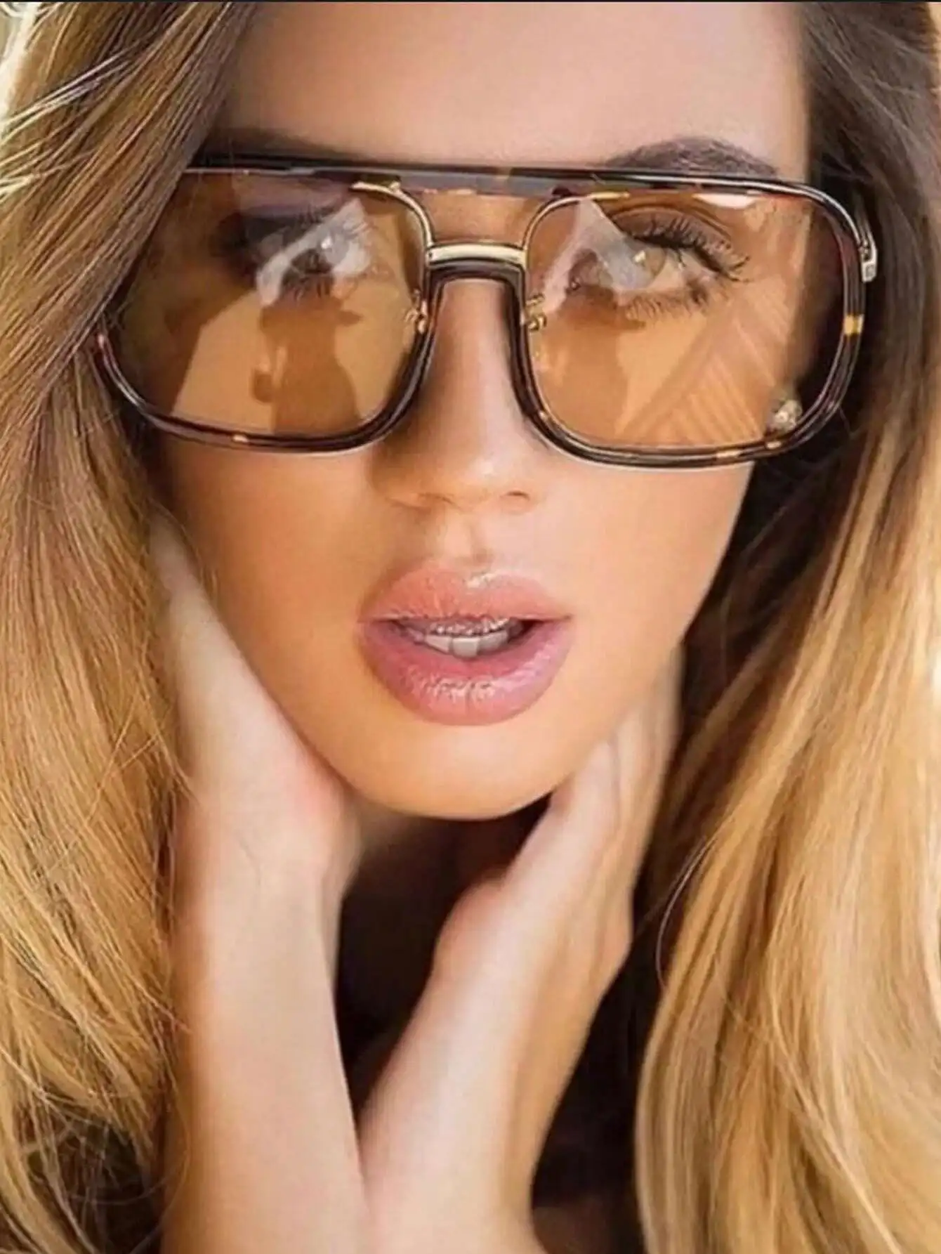 

2pcs Square Oversized Frame Fashion Glasses With Double Beams For Women's Fashion Glasses Vintage Personalized And Versatile For