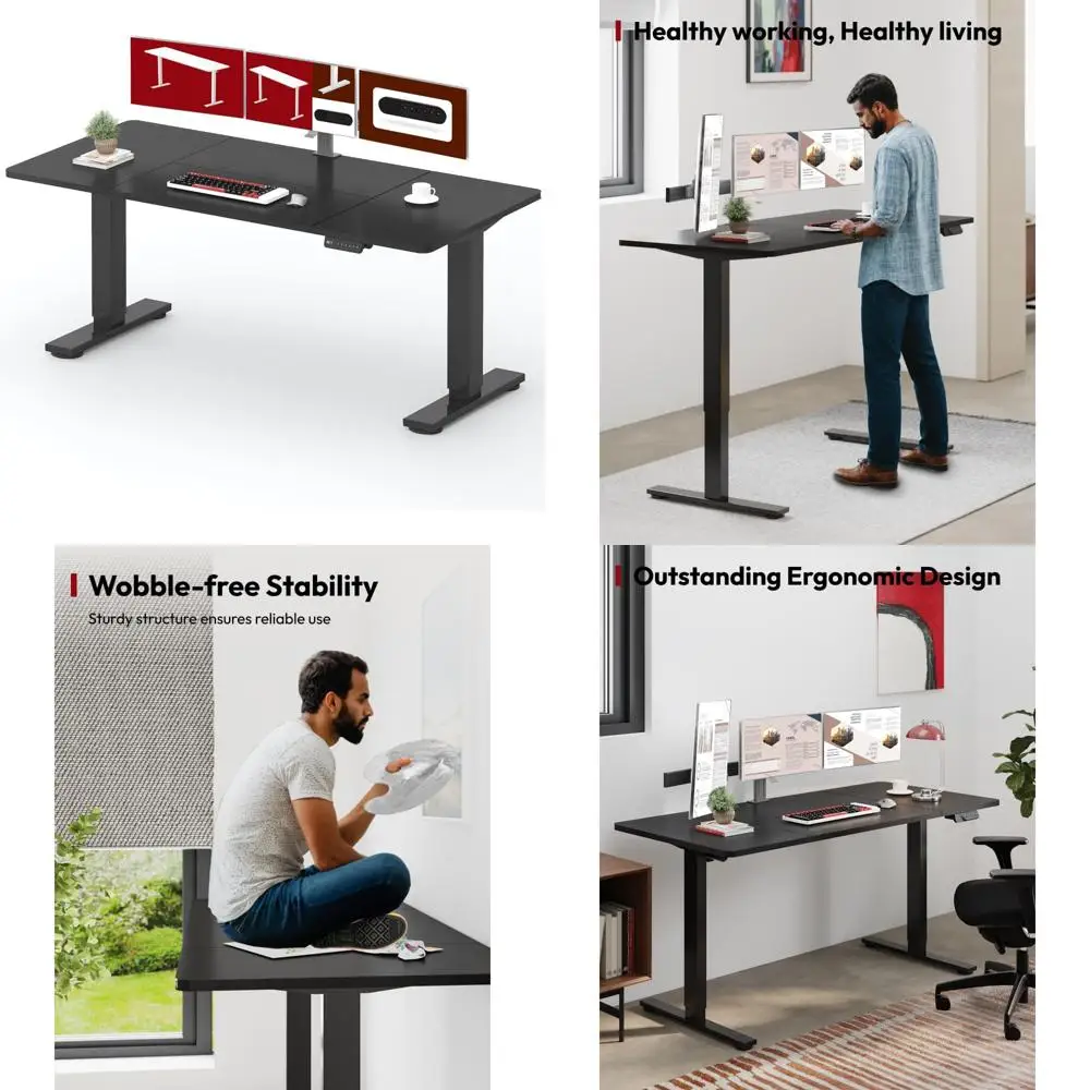 

регулируемый электрический стол, 79x32 дюйма, разделенная доска, черный для домашнего офиса