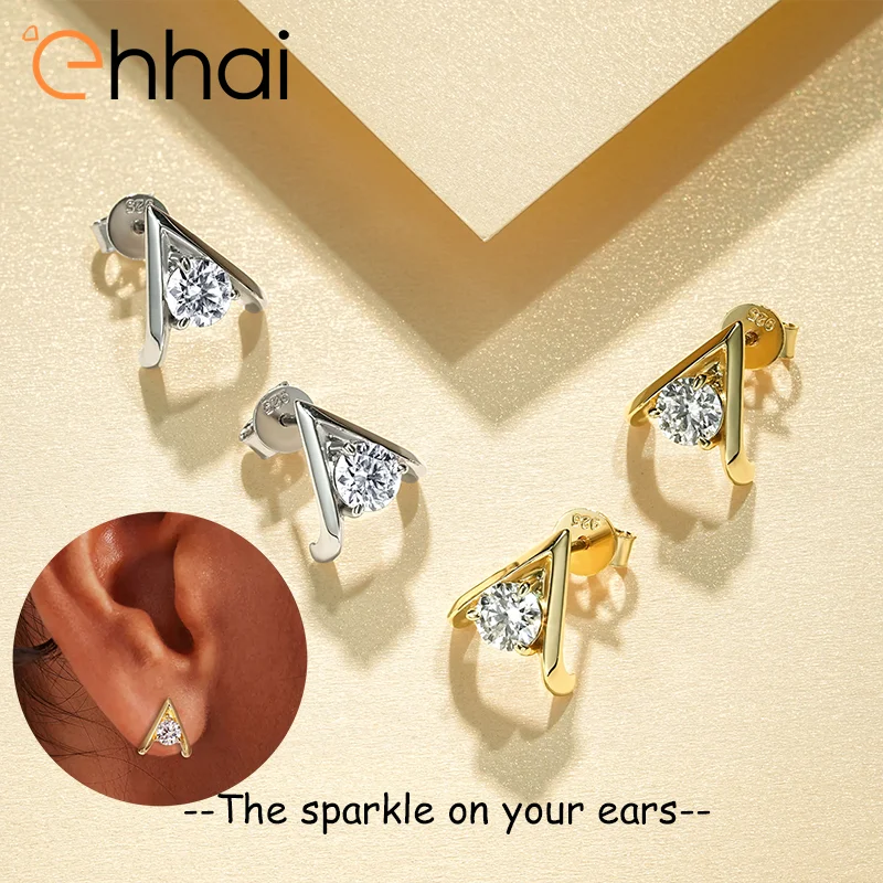 

Ehhai Round Moissanite Personalized Design Geometric Piercing Stud Earrings for Women S925 Sterling Silver Jewelry Gifts Aretes