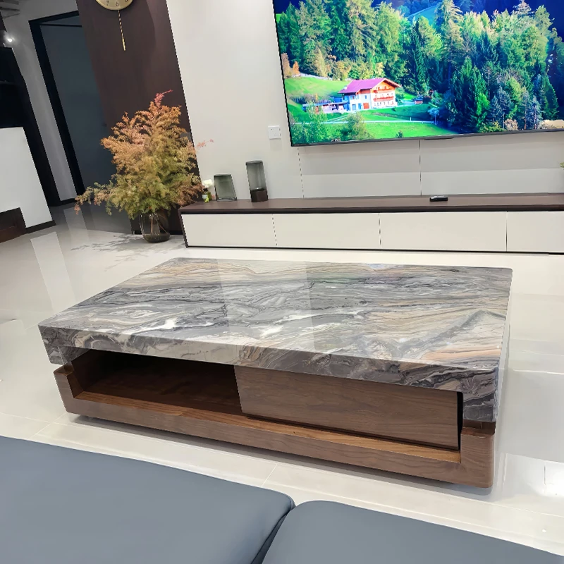 TT brown marble coffee table minimalist luxury stone antique storage walnut living room coffee table